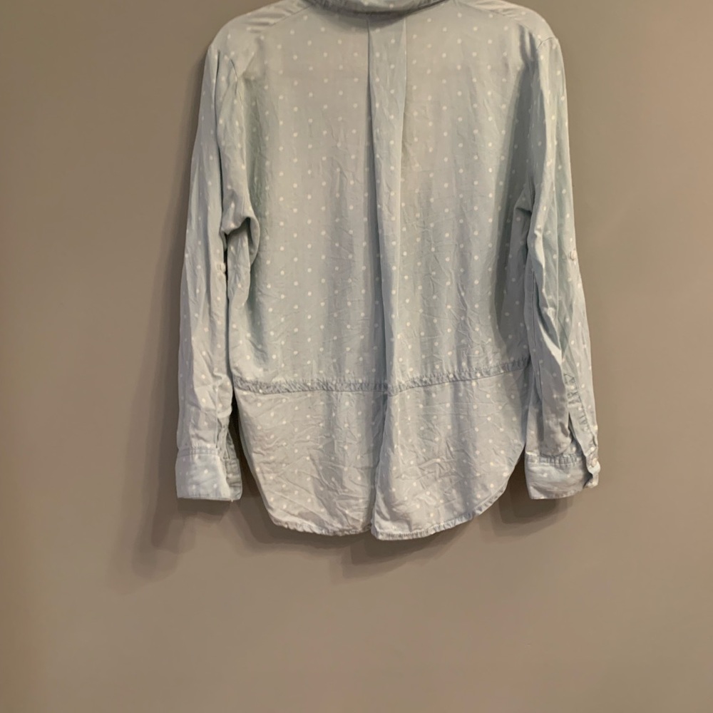 Chambray Button Down Shirt With Polka Dots In Gre… - image 7